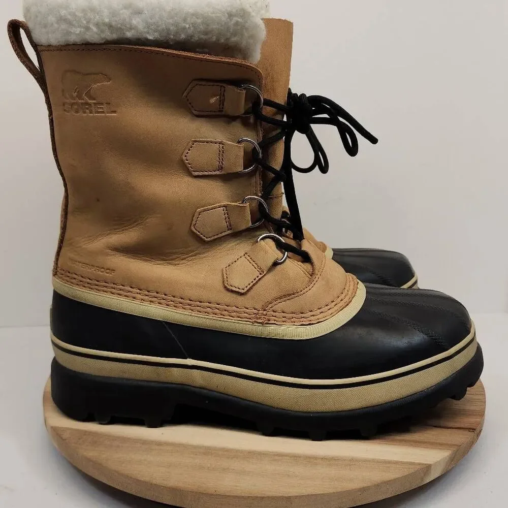 Sorel Caribou Waterproof Winter Boots Mens Size 10 Tan Black